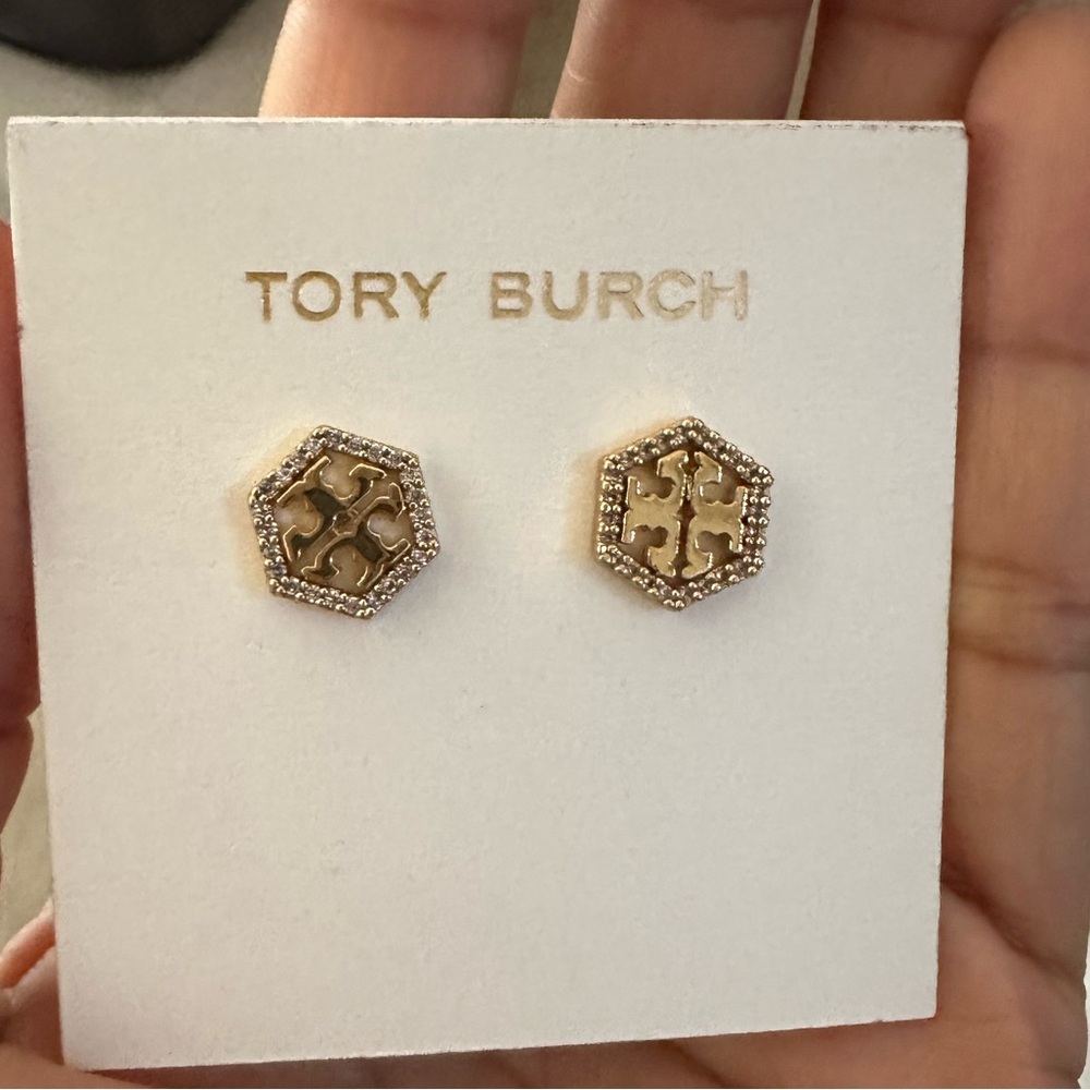 Tory Burch Gold Hexagon Stud Earrings